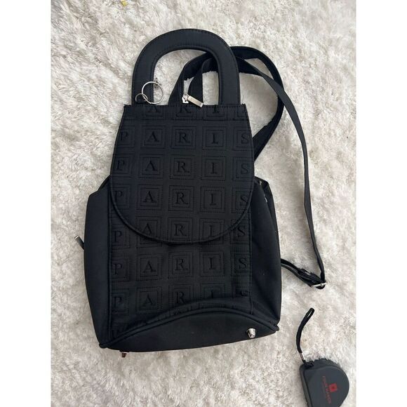 Black on black “Paris” Repeating Mini Backpack - Picture 1 of 4